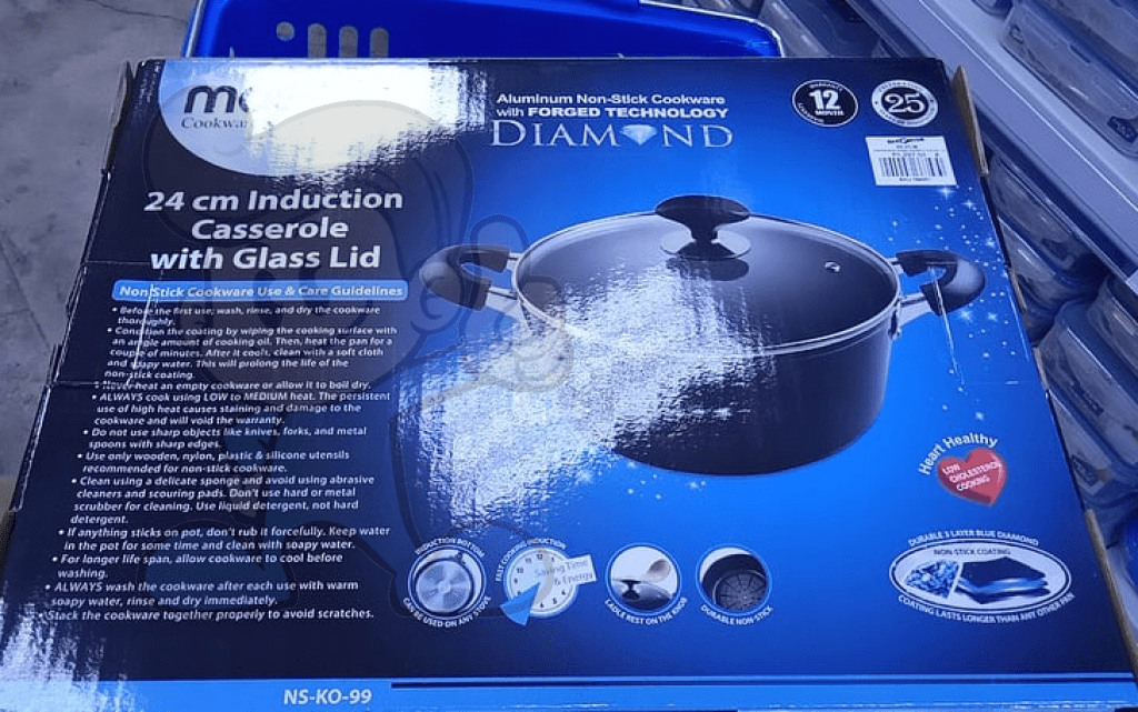 Masflex 24cm Induction Casserole with Glass Lid Aluminum Non-Stick Cookware with Forged Technology Diamond