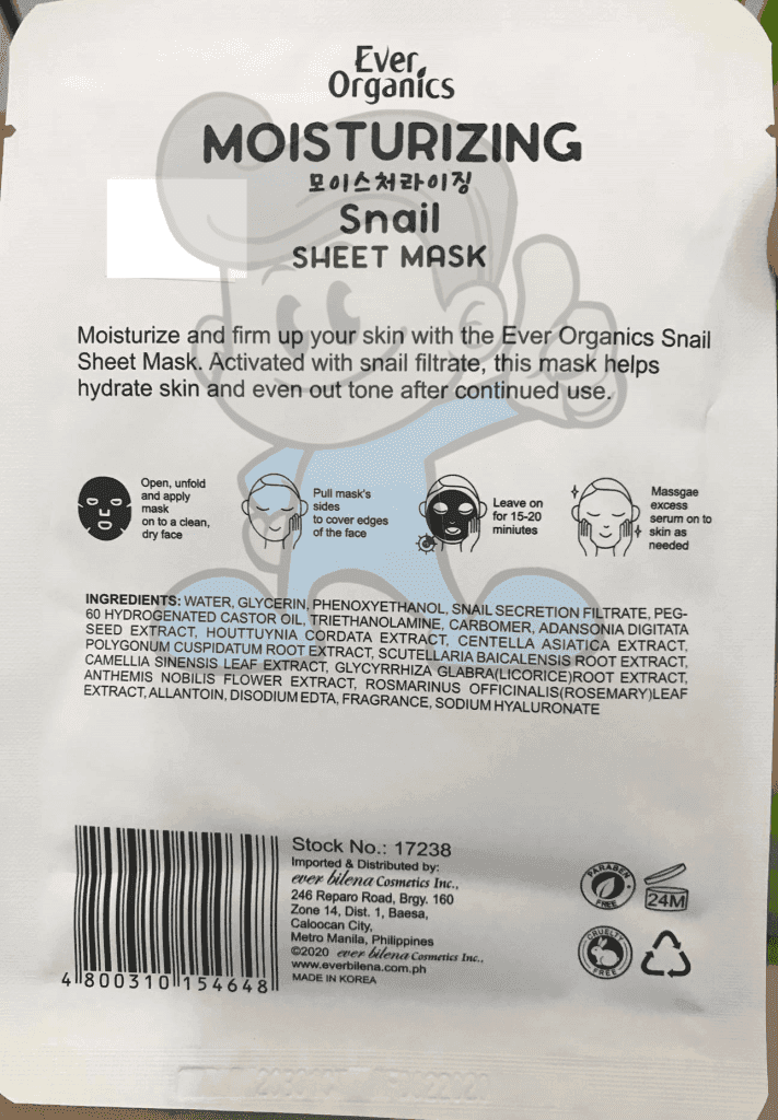 Ever Organics Moisturizing Snail Sheet Mask (6 X 21 G) Beauty