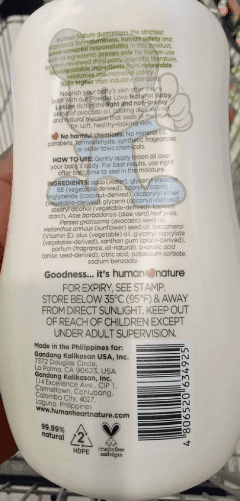 Human Nature Natural Baby Lotion Powder Love 16.6Oz Mother &