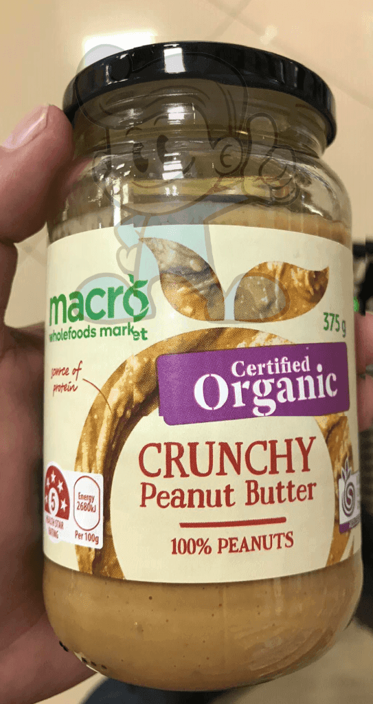 Macro Certified Organic Crunchy Peanut Butter 100% Peanuts 375G Groceries