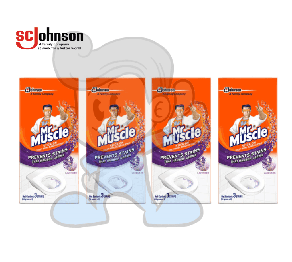 Mr. Muscle Stick-On Toilet Bowl Cleaning Strip 3S Lavender Pack Of 4 Household Supplies