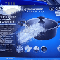 Masflex 24cm Induction Casserole with Glass Lid Aluminum Non-Stick Cookware with Forged Technology Diamond