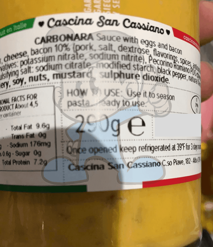 Cascina San Cassiano Carbonara Sauce 290G Groceries