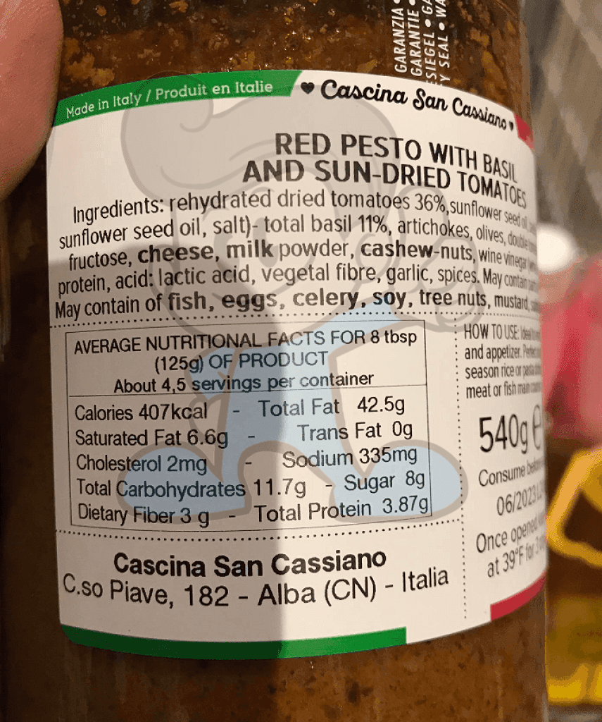 Cascina San Cassiano Red Pesto With Basil And Sun-Dried Tomatoes 540G Groceries