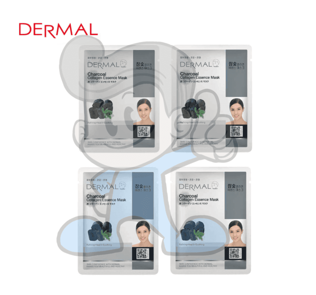 Dermal Korea Charcoal Collagen Essence Face Mask 4 Packs Beauty