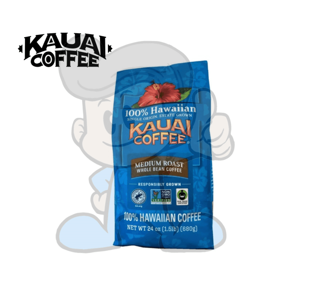 Kauai Coffee Medium Roast Whole Bean 100% Hawaiian 24Oz Groceries