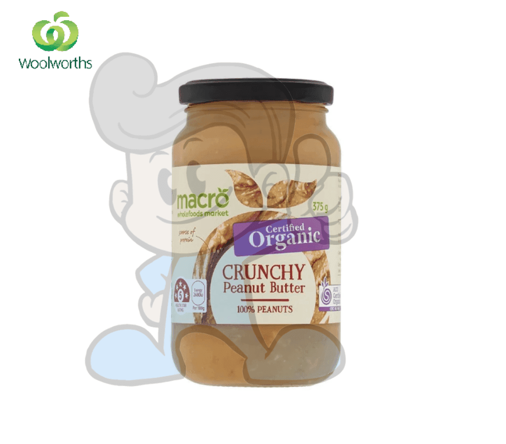 Macro Certified Organic Crunchy Peanut Butter 100% Peanuts 375G Groceries