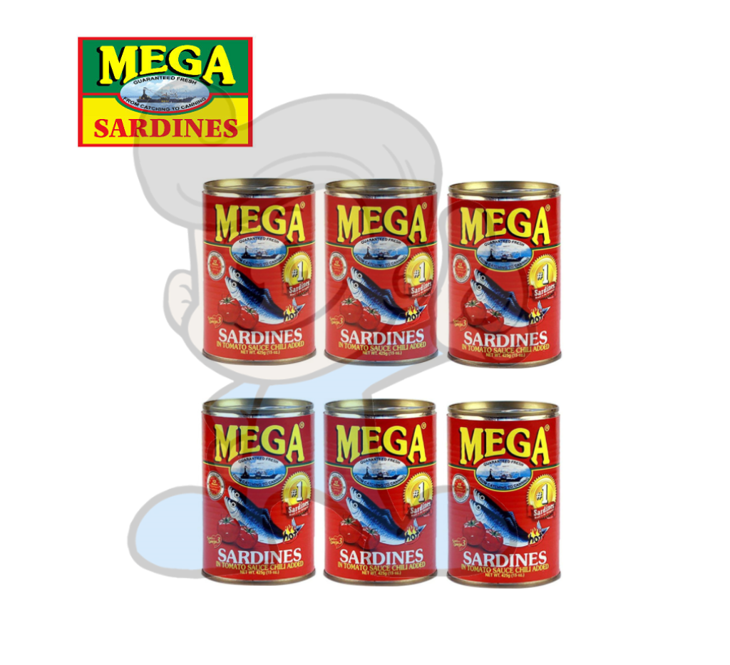 Mega Sardines In Tomato Sauce With Chili (6 X 425G) Groceries