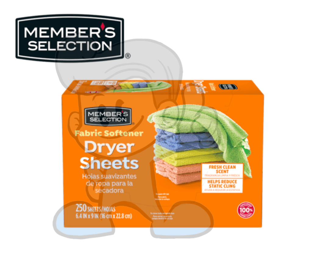 Members Selection Fabric Softener Dryer Sheets 250 Household Supplies