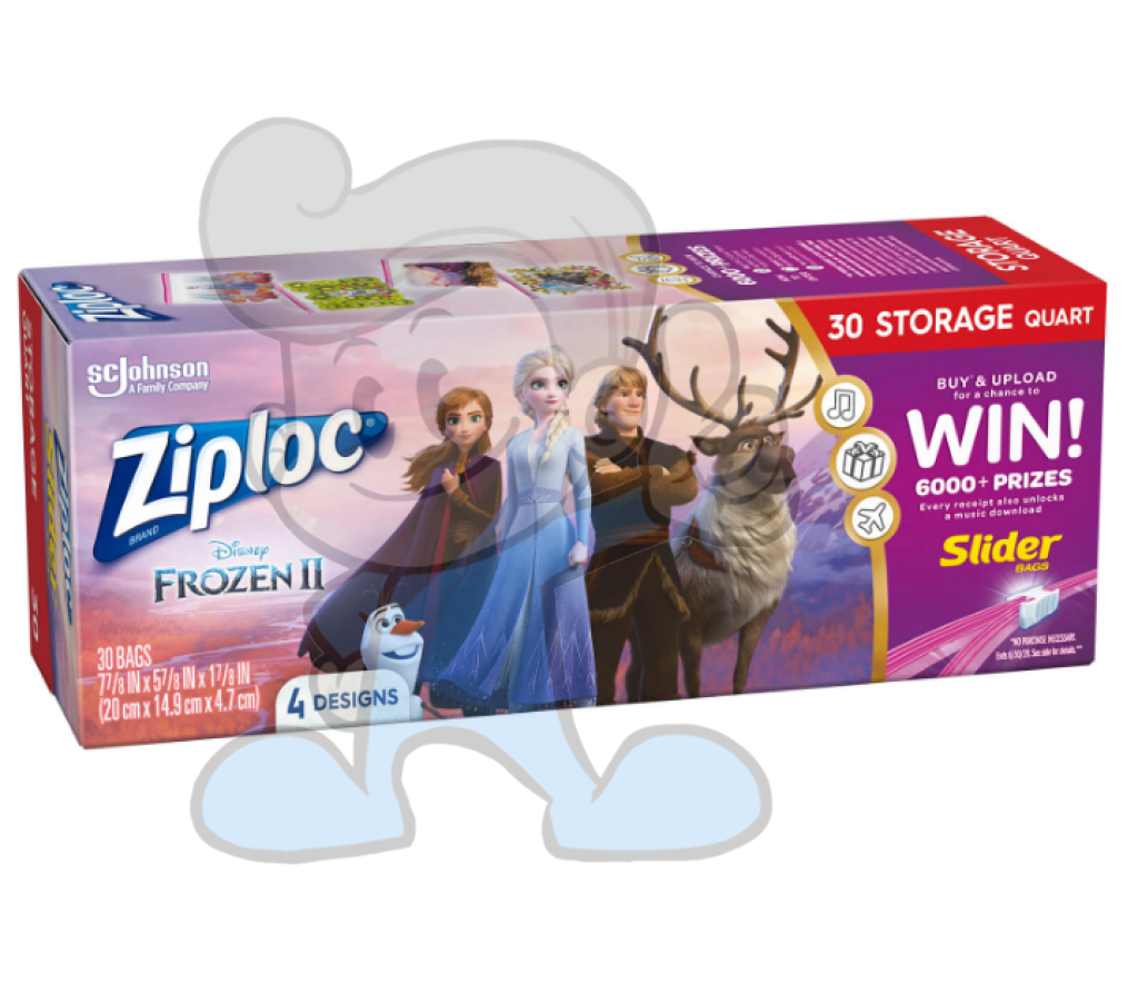 Scj Ziploc 30 Storage Quart Slider Bags With 4 Frozen Ii Designs Kitchen & Dining