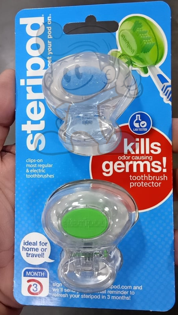 Steripod Clip-On Toothbrush Protector Clear Blue & Green Beauty